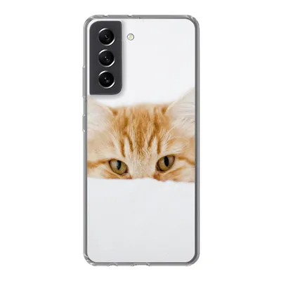 Produktbild von MuchoWow® Handyhülle Schutzhülle Hülle für Samsung Galaxy S21 FE Katze - Rot - Weiß - Mädchen - Jungen - Kind Silikon Softcase Handy Hülle - Mobiltelefonhülle