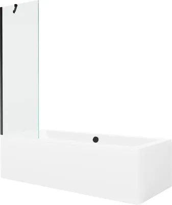 Produktbild von Mexen Cube rechteckige Badewanne 180 x 80 cm mit Verkleidung und 1-flügliger Duschabtrennung 60 cm, transparent, Schwarz - 55051
