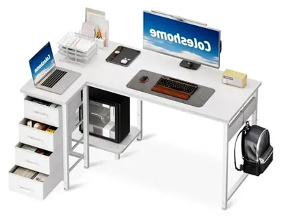Produktbild von Eckschreibtisch mit Schubladen, L-förmiger Computerschreibtisch (Weiß, 120 × 70 cm)