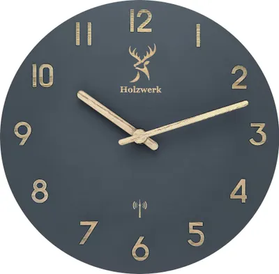 Produktbild von Holzwerk BAMBERG (FUNK) moderne Designer Loft Funk Wanduhr aus Holz, grau