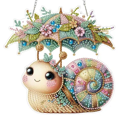Produktbild von Hängendes Ornament Kit Schnecken 5D Diamant Fensterbilder Beidseitig mit Kette 19.7×19.2cm Grün Gelb Pink