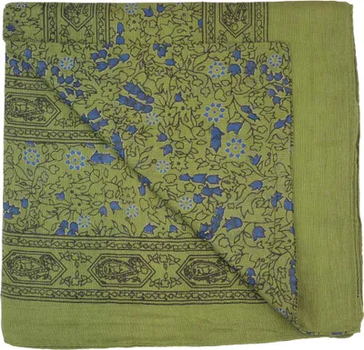 Produktbild von Baumwolltuch Indisches Muster 1 grün schwarz Blumen blau quadratisches Tuch