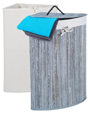 Eckwaschkorb aus Bambus, faltbar, 60 L, 2 Säcke, 66x49,5x37 cm, grau