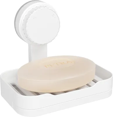 Immagine prodotto di Porta sapone a ventosa per doccia - Porta sapone con scarico - Contenitore per sapone in plastica, senza necessità di foratura - Porta sapone removibile per il montaggio a parete in doccia