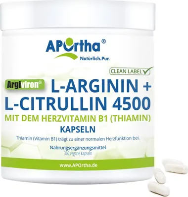 Produktbild von Argiviron® L-Arginin + L-Citrullin 4500 + Vitamin B1 - 360 vegane Kapseln