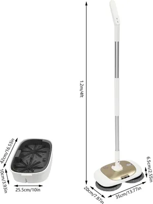 Immagine prodotto di Scopa elettrica - Mop rotante senza fili - Doppia alimentazione e autoalimentazione - Autonomia della batteria 100 min - Microfibra - Con secchio strizzatore - Khaki scuro