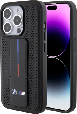Zdjęcie produktu dla BMW BMHCP15LGSPPRK iPhone 15 Pro 6.1 czarny/black hardcase Grip Stand Smooth & Perforated