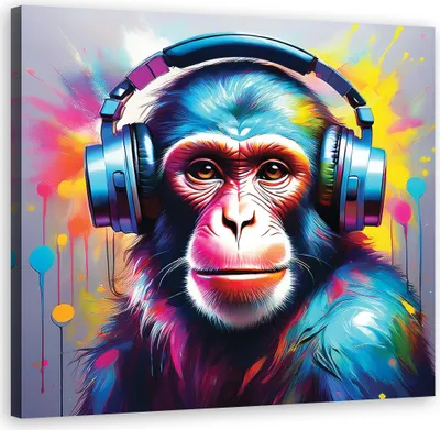 Produktbild von Leinwandbild Affe DJ Pop-Art 60x60 Feeby Bunt bild für die wand bereit zum aufhängen