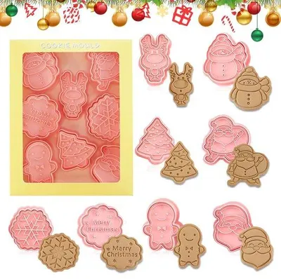 Obrázok produktu pre Formičky na vianočné cukrovinky, 8-dielna sada, 3D, plastové, pre deti, na zdobenie tort