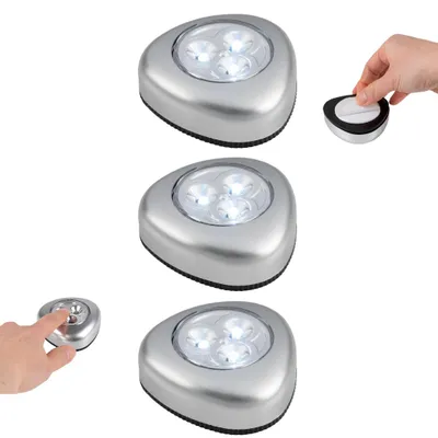 Produktbild von LED Druckleuchte 6,8 cm Silber 3 Stück Schranklicht Touch selbstklebend Unterbauleuchte Batterie betrieben kabellos Grundig