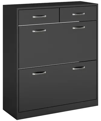 Produktbild von Schmaler Schuhschrank mit 2 Klappschubladen fš¹r 12 Paar Schuhe, 80 x 30 x 91,5 cm, Schwarz