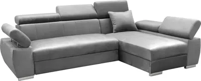 Produktbild von MEBLE-LUX - Ecksofa OTTO, Eckcouch mit Schlaffunktion, Federkern, Verstellbare Kopfstützen, Einfacher Klappmechanismus, Bettfunktion, Zusätzlicher Stauraum, Plüsch Grau, Rechts
