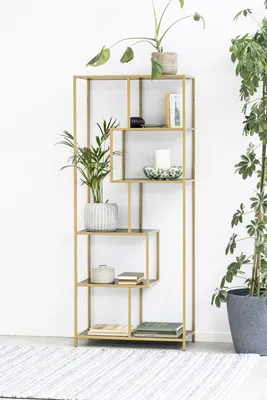 Produktbild von Standregal >Seaford< in schwarz, gold, MDF, Stahl - 77x185x35cm (BxHxT)