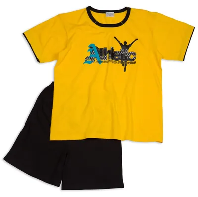 Produktbild von Jungen Shorty, Oberteil mit Rundhals-Ausschnitt und sportlichem Motiv - Moonline ; gelb , 140