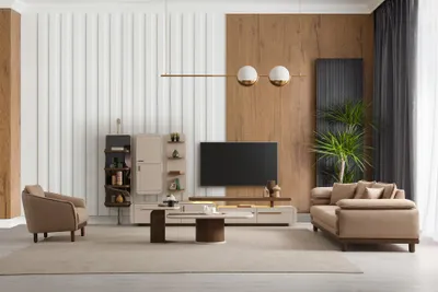 Image de Grand ensemble de salon beige 3 places Meuble TV Armoires Fauteuils