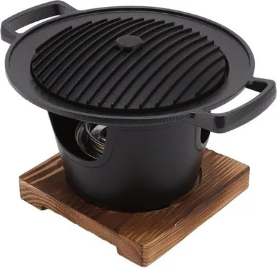 Produktbild von Koreaner Innen-Grillpfanne ohne Rost - Rookfreie Tischgrill-Platte - Reisefähige Gourmet-Grillpfanne - Runde Edelstahl-Grillplatte