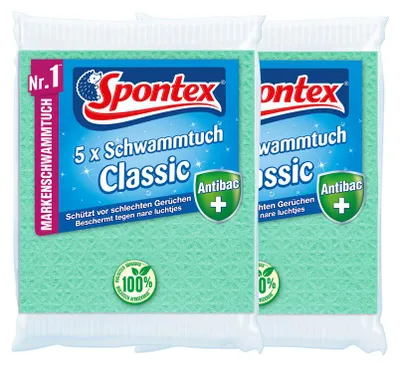 Produktbild von Spontex - 2er Set Schwammtuch Classic Antibakteriell - Inhalt jeweils 5 Stück