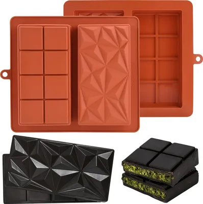 Produktbild von 2 Stück Schokolade Formen Silikon, 1 Zoll tief Schokolade Bar Form, Antihaft-Lebensmittelqualität Schokolade Form Pistazie - Diamantform