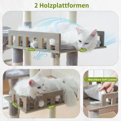 Obrázek produktu pro Velký kočičí strom, výška 174 cm, 15 škrabadel, 2 pelíšky, 2 odpočívadla, pro kočky