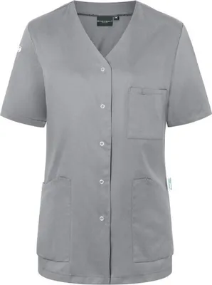 Produktbild von KARLOWSKY Damen Kasack ESSENTIAL Kurzarm V-Neck Modern-Fit Platingrau 50