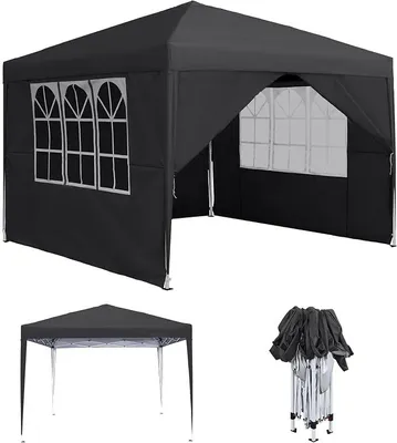 Produktbild von Pavillon 3x3m Wasserdicht Stabil Winterfest Faltpavillon mit 4 Seitenteilen und Fenstern Faltbare Gartenpavillon UV-Schutz Gartenzelt Partyzelt für Outdoor Garten Party, Anthrazit