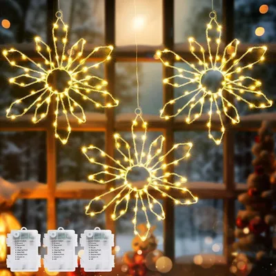 3er-Set LED-Schneeflocken, 80 LEDs, warmweiß, batteriebetrieben