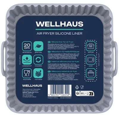 Produktbild von WELLHAUS Silikon Airfryer Einsatz quadratisch 20x20cm BPA frei 220C