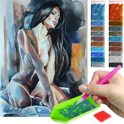 Immagine prodotto di ARTULIO - Set per diamond painting - Ritratto di donna in stile acquerello - 40 × 30 cm - Decorazione da parete per la casa, Crystal Art, set completo per mosaico