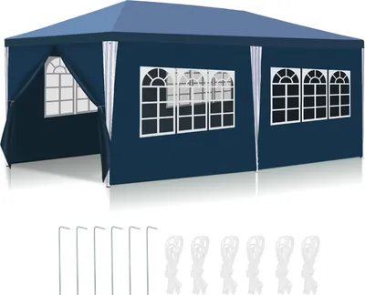 Produktbild von Izrielar Pavillon Partyzelt mit Seitenwänden, Reißverschlusstür & Fenstern, wetterfest, 3x6m Blau
