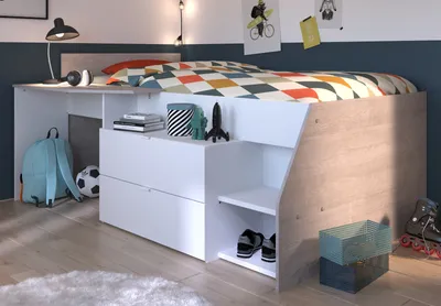 Produktbild von Parisot Hochbett "Milky" in weiß grau Kinder- und Jugendzimmer Bett mit Stauraum