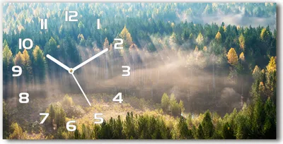 Produktbild von Wanduhr aus Glas – 60x30 cm - Glasbild - Glasuhr - Gehärtetes Glas - weisse-zeiger - Nebel im Wald
