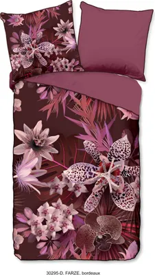Productafbeelding van Descanso Dekbedovertrek "bloemen" - Bordeaux - (135x200 cm) - Biologisch Katoen satijn