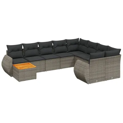 Produktbild von 10-tlg. Garten-Sofagarnitur mit Kissen Grau Poly Rattan
