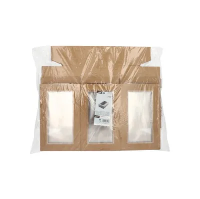 Produktbild von Transport- und Catering-Kartons, Pappe eckig 8 cm x 15,3 cm x 25,5 cm braun mit separatem Deckel und Sichtfenster aus PET