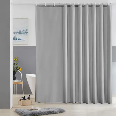 Produktbild von Furlinic Duschvorhang Überlänge, Badvorhang Wasserdicht 275x180cm Grau 18 Haken