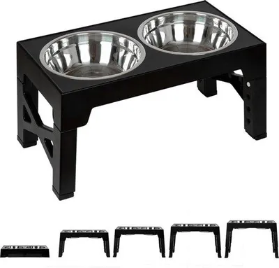 Image de Gamelles pour chien réglables en hauteur avec 2 bols en acier inoxydable - 5 hauteurs - Noir
