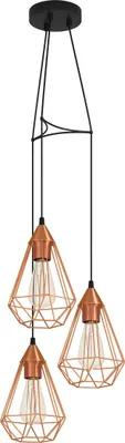 Produktbild von EGLO Pendellampe Tarbes, 3 flammige Vintage Pendelleuchte im Retro Look, Material: Stahl, Farbe: Kupfer, schwarz, Fassung: E27, Ø 31 cm