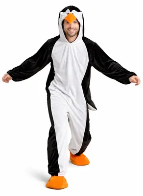 Produktbild von Pinguinkostüm Herren Overall mit Kapuze – Tierkostüm Erwachsene Schwarz Weiß Einteiler – Karneval Fasching Verkleidung Tieranzug JGA Festival Kostüm Männer, Größe:M
