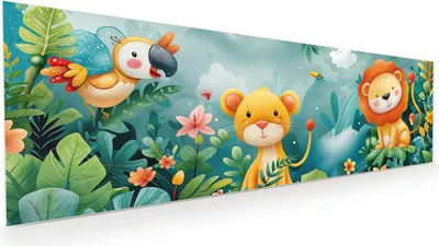 Produktbild von Glasbild 120x40cm in XXL für Wohnzimmer, Schlafzimmer Motiv Dschungeltiere