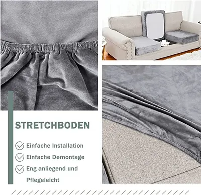 Produktbild von Sofa Sitzkissenbezug, Stretch Samt Sofabezug, Elastische Sofahusse Sofa Abdeckung, Sofa Sitzkissen Schonbezug (für 3 Sitzer, Grau)