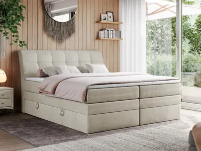 Produktbild von Boxspringbett Polsterbett mit Bettkästen Multipcket Matratze Doppelbett Kopfteil - GOLD 10 KING - 140x200 - Beige Velvet - H4