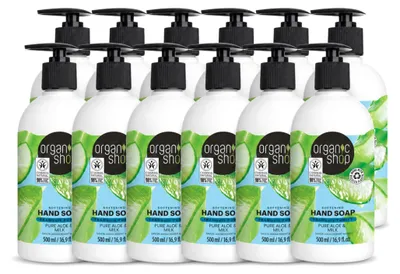 Productafbeelding van 12 stuks biologische handzeep Aloe & Melk - 500 ml - Voordeelverpakking