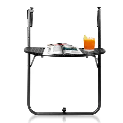 Produktbild von TolleTour Balkonhängetisch 84x60x64 cm bis 20 kg Balkontisch Hängetisch Klappbar Klapptisch Balkon Tisch halbrund Rattan-Optik  höhenverstellbar Schwarz