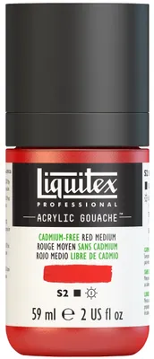 Produktbild von Liquitex 2059894 Professional Acryl Gouache - Kadmiumfrei Rot Mittel , 59ml Flasche, matt - Acrylfarbe mit Gouache Eigenschaften, Hochdeckend, Wasserfest & Lichtecht – Acrylic Gouach - 59ml