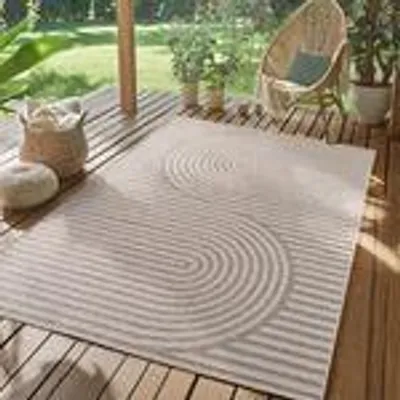 Obrázek produktu pro Outdoor Teppich Wetterfest, Küche, Balkon, Terrasse, Garten Wohnzimmer Esszimmer, Skandinavisches Boho Design, Größe: 140 x 200 cm, Farbe: Beige-1