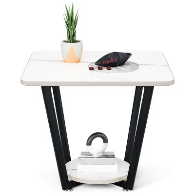 Produktbild von Couchtisch, kleiner Terrassentisch, Couchtisch mit Ablageflächen, 2-stufiger quadratischer Mitteltisch, Sofa-Beistelltisch für Wohnzimmer, Schiefertischplatte