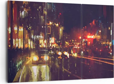 Produktbild von Bild auf Leinwand - Leinwandbild - Stadt Nacht Straße - 165x110cm - Wand Bild - Wanddeko - Leinwanddruck - Bilder - Kunstdruck - Wanddekoration - Leinwand bilder - Wandkunst - CE165x110-3762