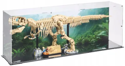 Produktbild von Blacked Brick Vitrine mit bedruckter Rückwand für LEGO® 76968 Jurassic World – Dinosaurierskelett