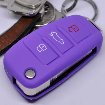 Produktbild von Auto Schlüssel Hülle Silikon Schutz Cover Lila kompatibel mit Audi A1 S1 A3 S3 A4 A6 S6 TT Q3 Q7 R8 8P 8V B7 C6 8J 8U 4L 8X 3 Tasten Klappschlüssel