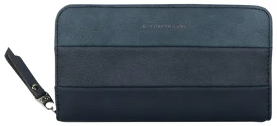 Image de TOM TAILOR - Portefeuille en simili cuir, modèle Ellen, long, fermeture éclair, couleur bleu denim mélangé